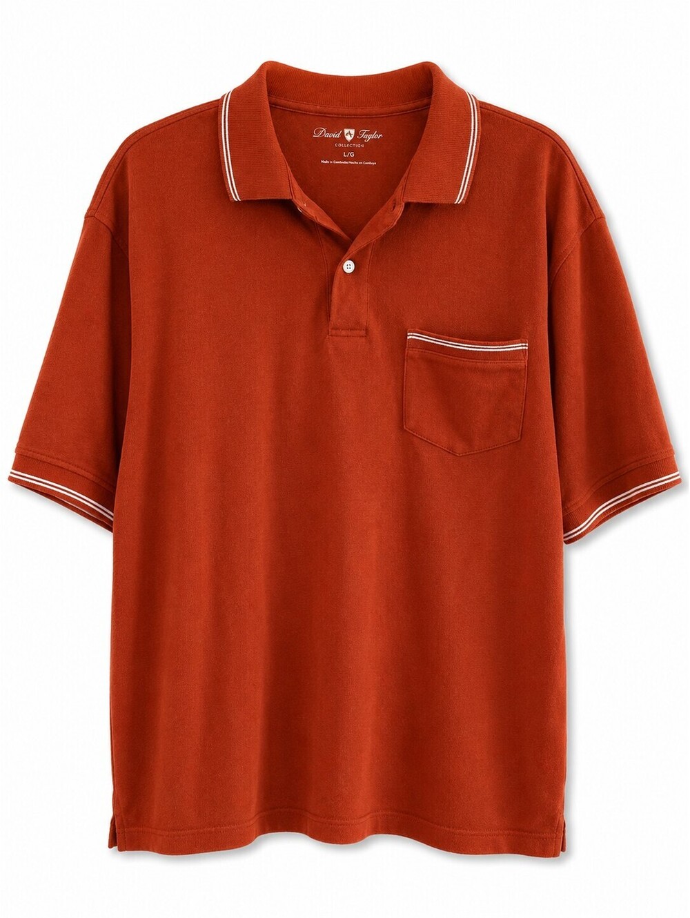 David Taylor Polo Shirt Large Burnt Orange Pocket Golf Casual Dad Summer Cotton